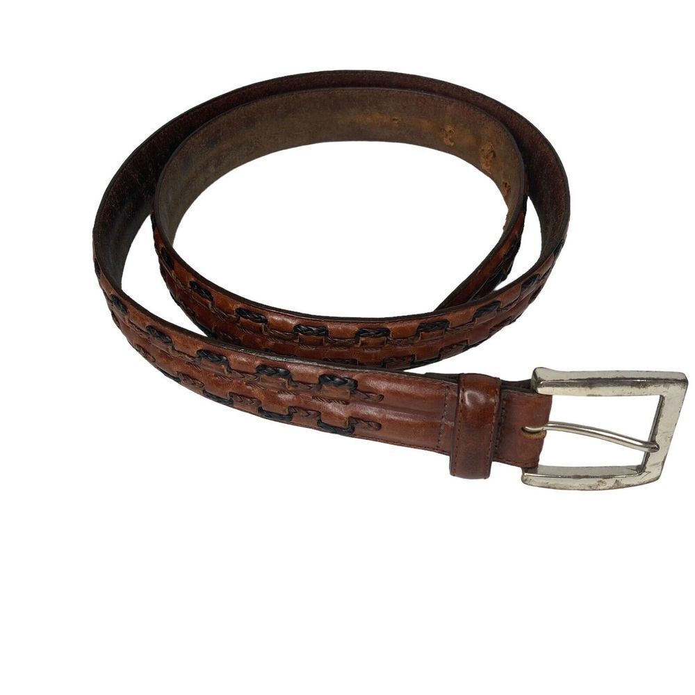 Brown Belt M 36" Waist‎ Braided Silver Buckle Full Length 43" dark braid Men's